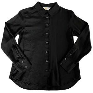Boden 100% Silk Button Down Shirt Black Size 8P Long Sleeve Collared Blouse